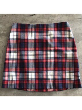 Vineyard Vines Skirt Women 4 Red White Blue Tartan Plaid Wool Office Preppy Zip